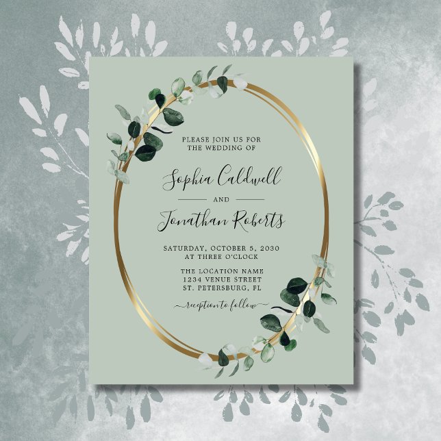 Budget Eucalyptus Sage Gold Foil Wedding Invite (Budget Eucalyptus Sage Gold Foil Wedding Invitation)