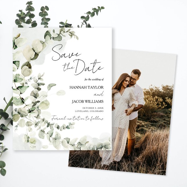 Budget Eucalyptus Sage Green Photo Save The Date (Creator Uploaded)