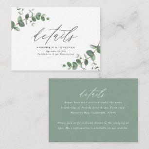 budget Eucalyptus sage green Wedding details Card