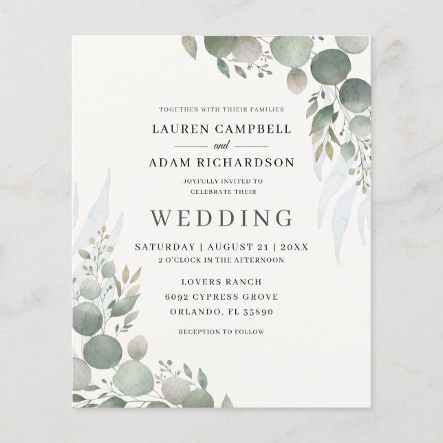 Budget Eucalyptus Sage Green Wedding Invitation (Front)
