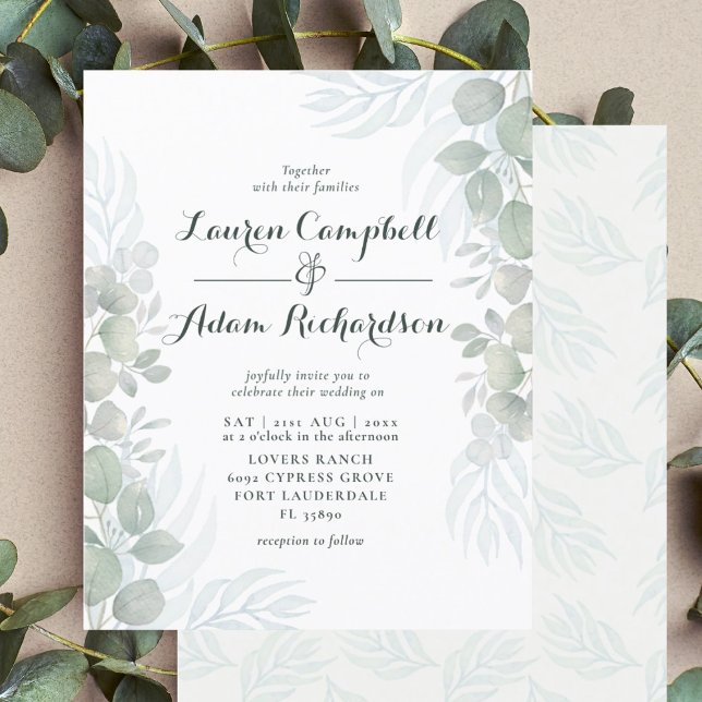 Budget Eucalyptus Sage Green Wedding Invitation (Creator Uploaded)