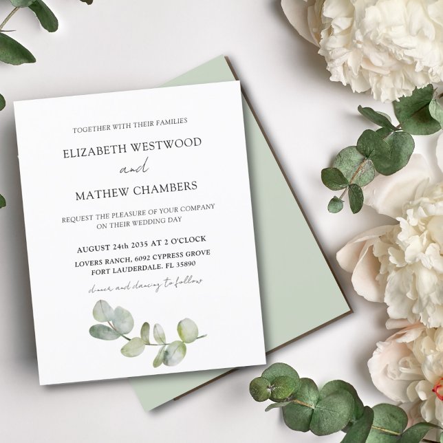 Budget Eucalyptus Sage Green Wedding Invitation (Creator Uploaded)