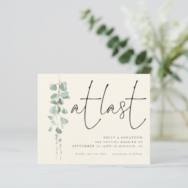 Budget Eucalyptus Sage Ivory At Last Save The Date (Standing Front)