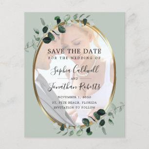 Budget Eucalyptus Sage Photo Wedding Save the Date