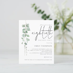 Budget Eucalyptus Script 80th Birthday Invitation