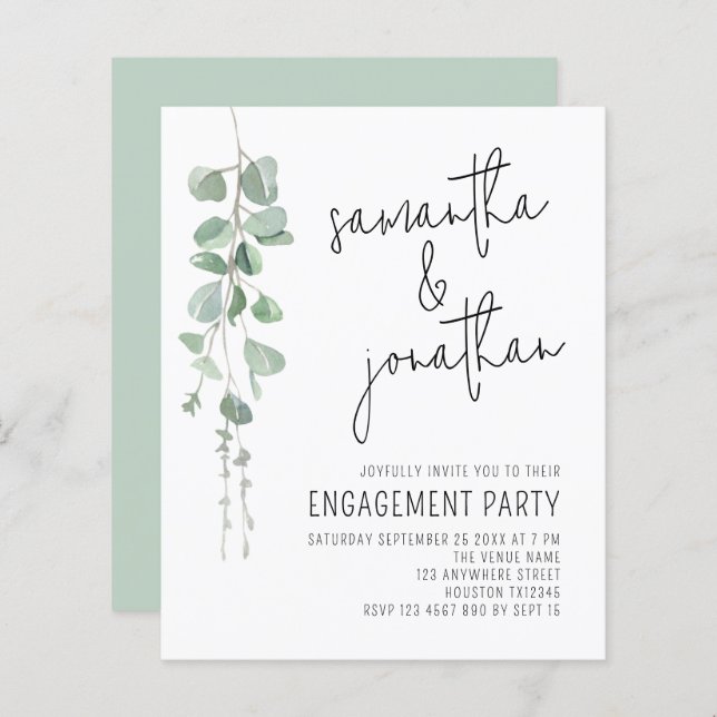 Budget Eucalyptus Script Engagement Invite (Front/Back)