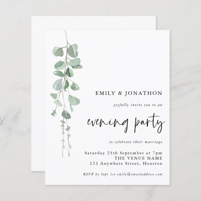 Budget Eucalyptus Script Wedding Evening Party (Front/Back)
