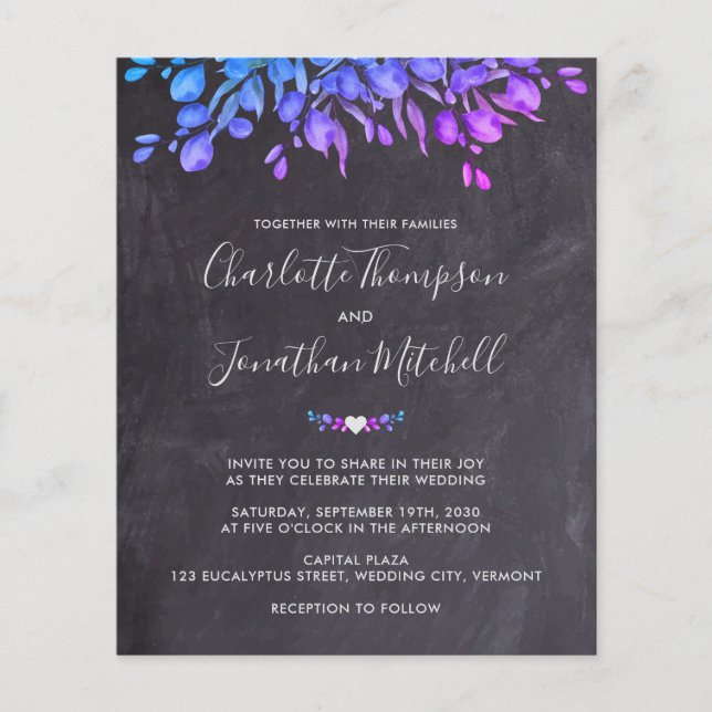 Budget Eucalyptus Slate Botanical Wedding Invite (Front)