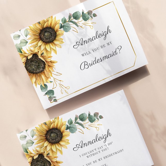 Budget Eucalyptus Sunflower Be My Bridesmaid (Floral Sunflower Eucalyptus Wedding Bridesmaid Proposal Card)