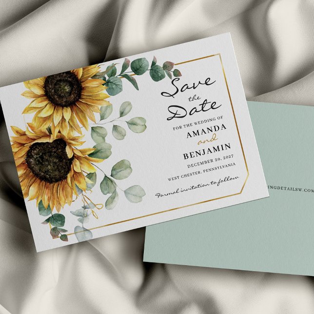 Budget Eucalyptus Sunflower Floral Save The Date Flyer (Creator Uploaded)