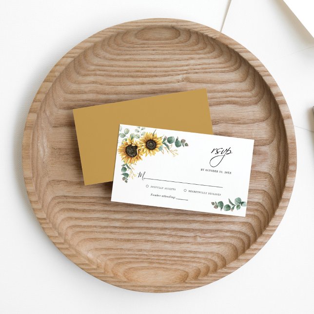Budget Eucalyptus Sunflower Floral Wedding RSVP Card (Creator Uploaded)