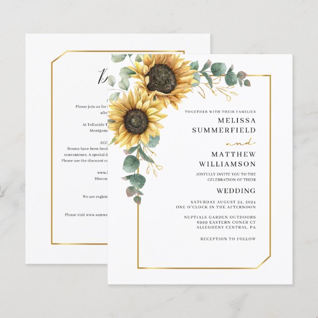 Budget Eucalyptus Sunflower Wedding and Details (Front/Back)