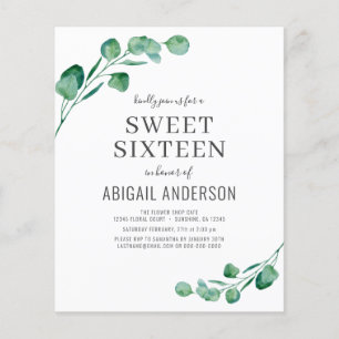 Budget Eucalyptus Sweet Sixteen Party Invitation Flyer