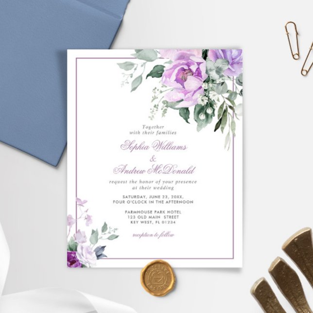 Budget Eucalyptus Violet Flower Wedding Invitation (Creator Uploaded)