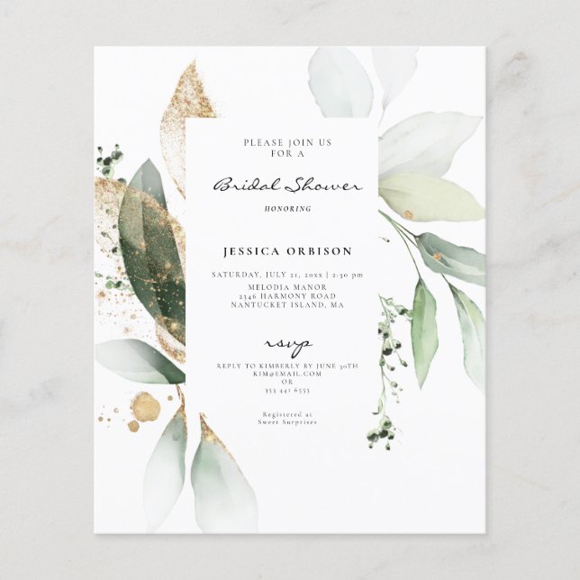 Budget Eucalyptus Watercolor Bridal Shower Invite (Front)
