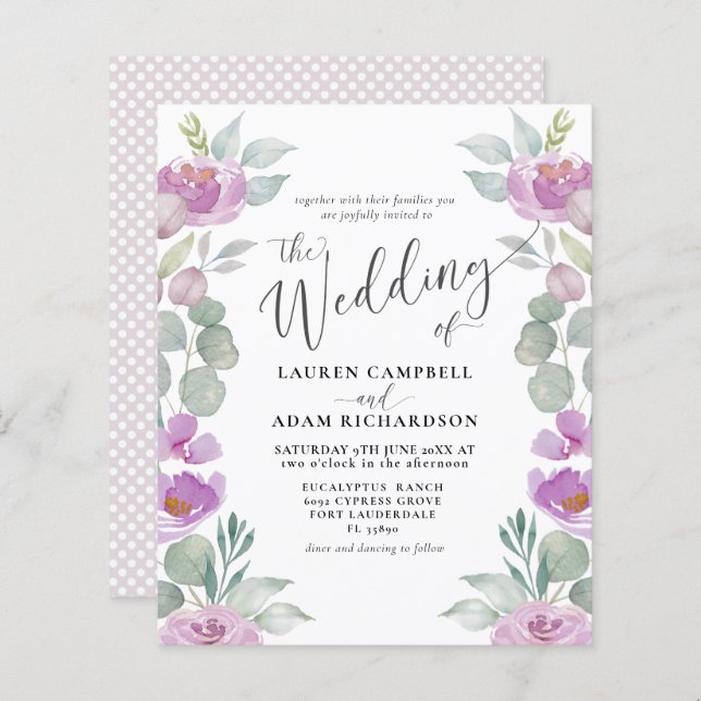 Budget Eucalyptus Watercolor Pink Wedding (Front/Back)