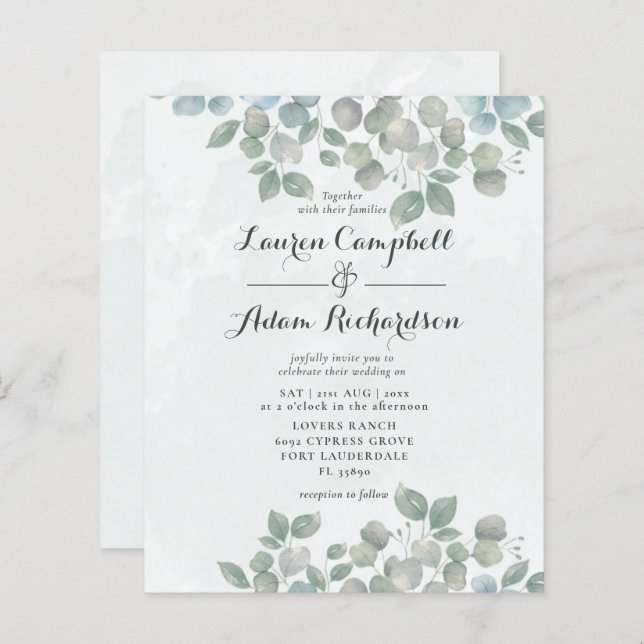 Budget Eucalyptus Watercolor sage green Wedding (Front/Back)