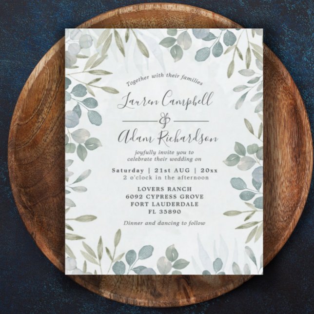 Budget Eucalyptus Watercolor Wedding Invitation (Creator Uploaded)