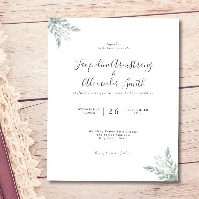 Budget Eucalyptus Watercolor Wedding Invitation Flyer (Creator Uploaded)