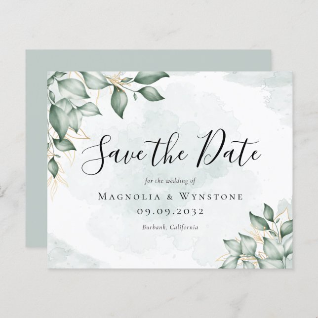 BUDGET Eucalyptus Watercolor Wedding Save The Date (Front/Back)