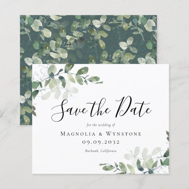 BUDGET Eucalyptus Watercolor Wedding Save The Date (Front/Back)