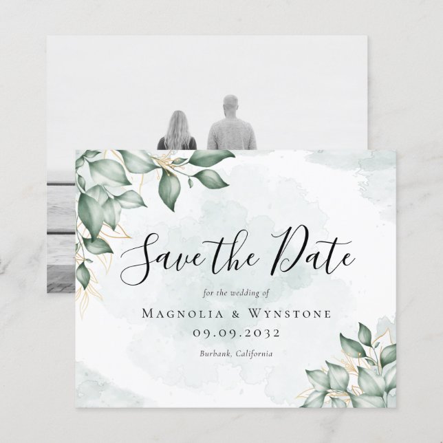 BUDGET Eucalyptus Watercolor Wedding Save The Date (Front/Back)