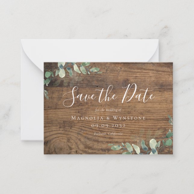 BUDGET Eucalyptus Watercolor Wedding Save The Date Card (Front)