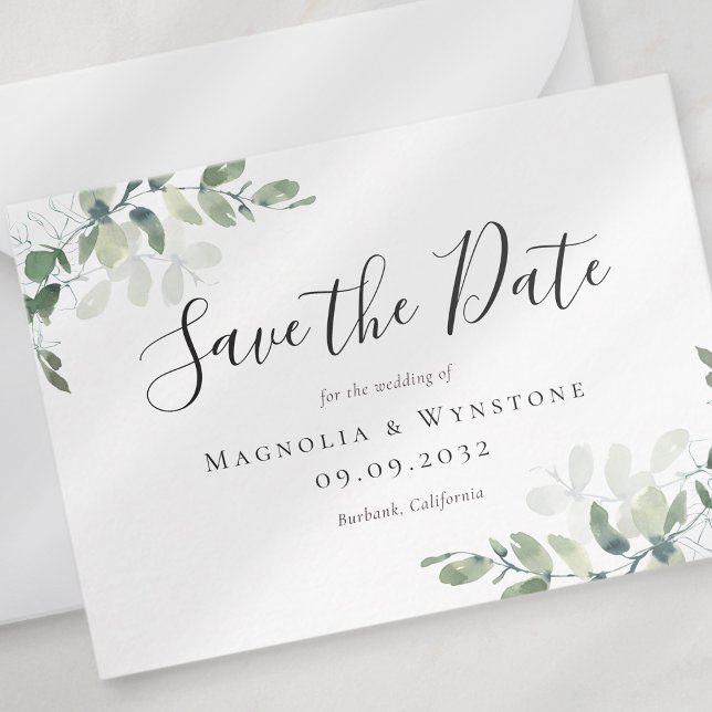 BUDGET Eucalyptus Watercolor Wedding Save The Date Card (Creator Uploaded)
