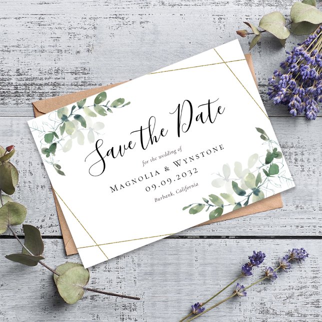BUDGET Eucalyptus Watercolor Wedding Save The Date Card (Creator Uploaded)