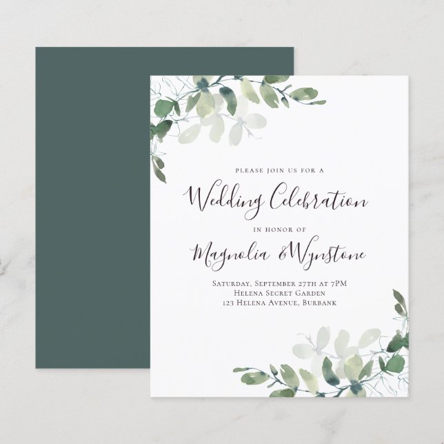 Budget Eucalyptus Wedding Celebration Invitation (Front/Back)