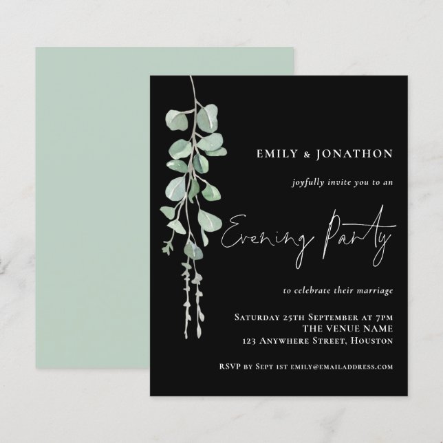 Budget Eucalyptus Wedding Evening Party Black (Front/Back)