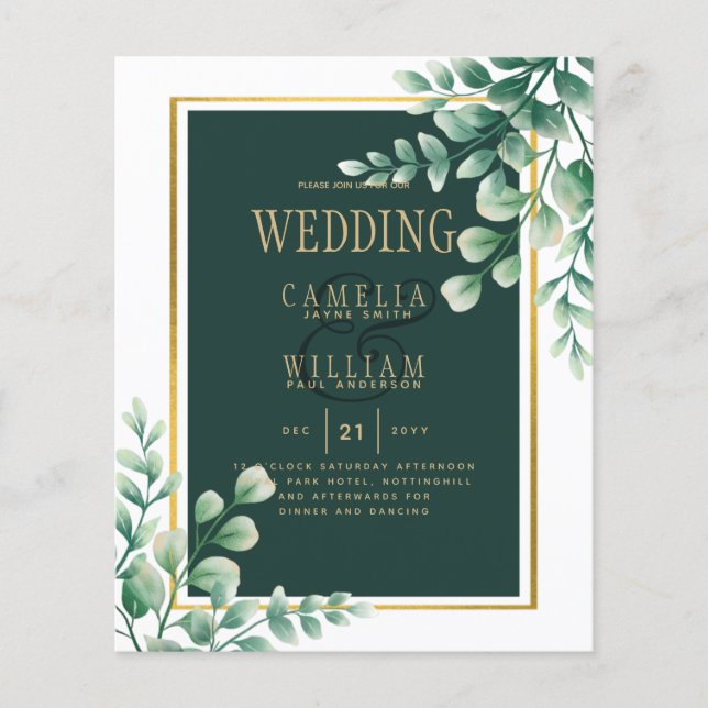 BUDGET Eucalyptus WEDDING GOLD QR CODE INVITE RSVP Flyer (Front)