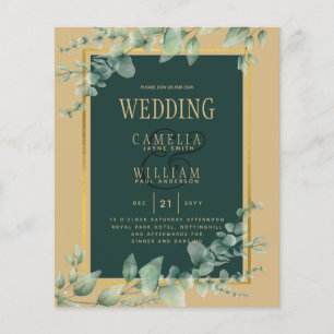 BUDGET Eucalyptus WEDDING GOLD QR CODE INVITE RSVP Flyer