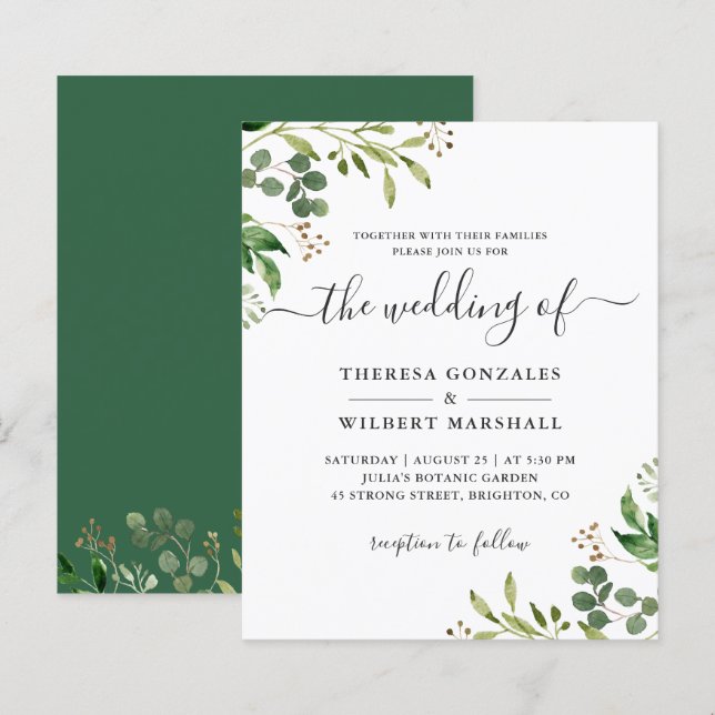 Budget Eucalyptus Wedding Invitation (Front/Back)
