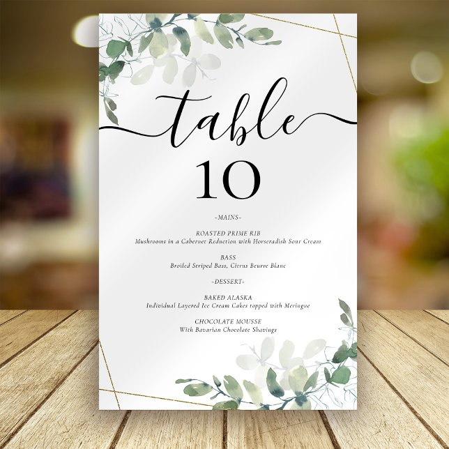 BUDGET Eucalyptus Wedding Menu Table Number Card (Creator Uploaded)