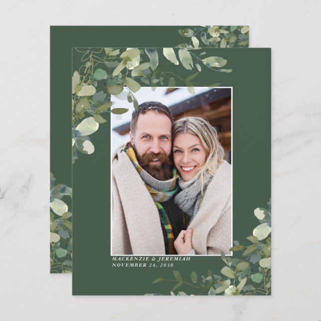 Budget Eucalyptus Wedding Photo Save the Date (Front/Back)