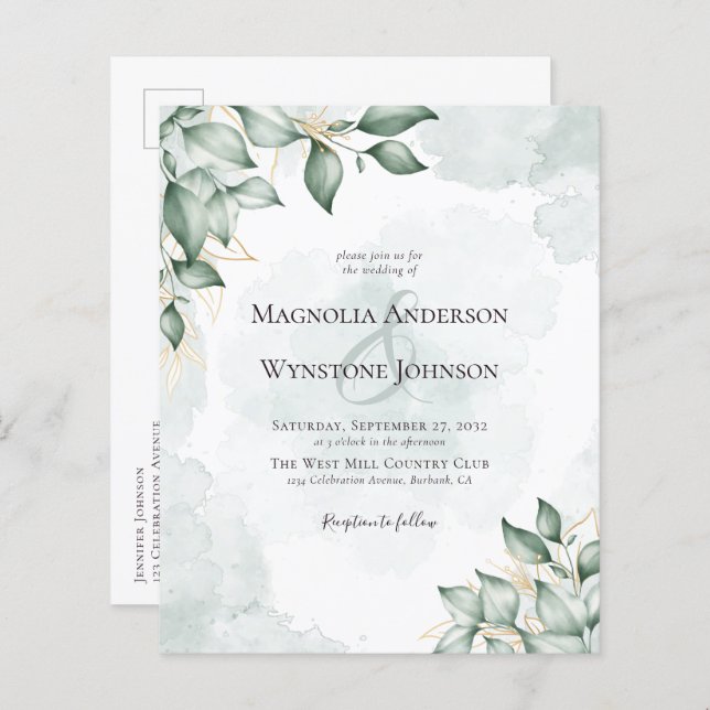 Budget Eucalyptus Wedding Postcard Invite (Front/Back)