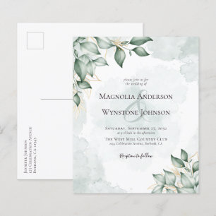 Budget Eucalyptus Wedding Postcard Invite