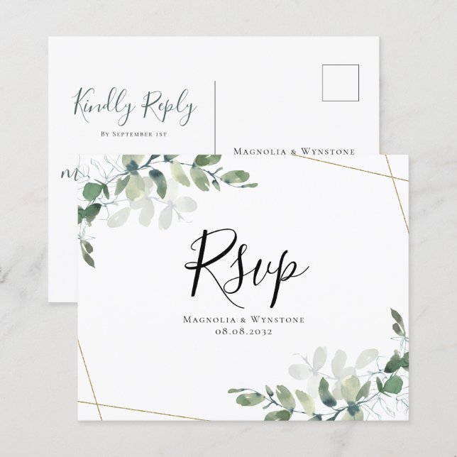 Budget Eucalyptus Wedding RSVP Postcard (Front/Back)