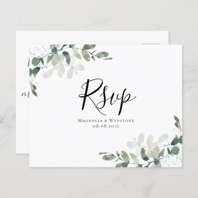 Budget Eucalyptus Wedding RSVP Postcard (Front/Back)