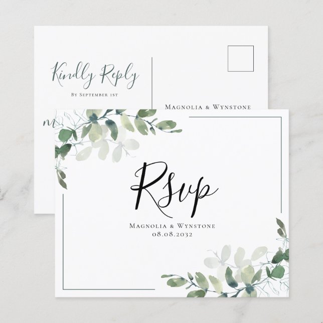 Budget Eucalyptus Wedding RSVP Postcard (Front/Back)