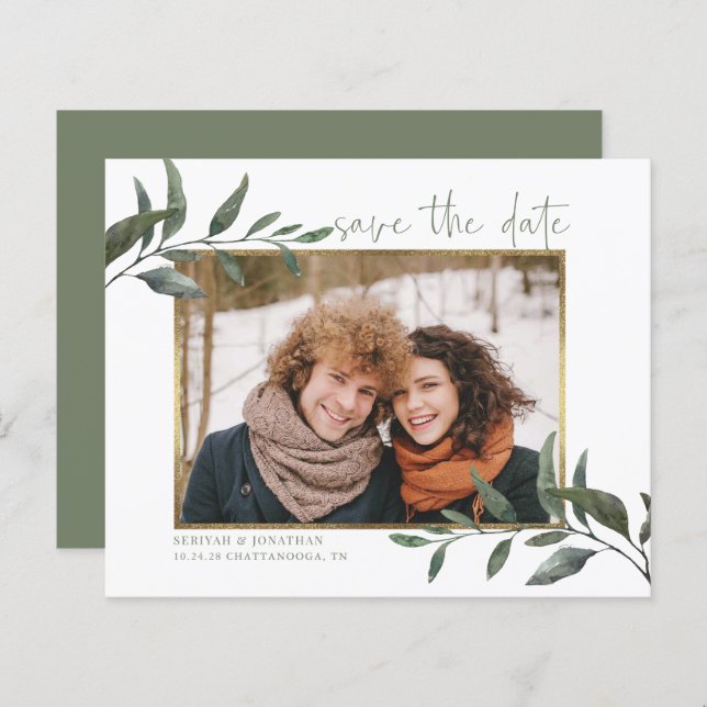 Budget Eucalyptus Wedding Save the Date Photo (Front/Back)