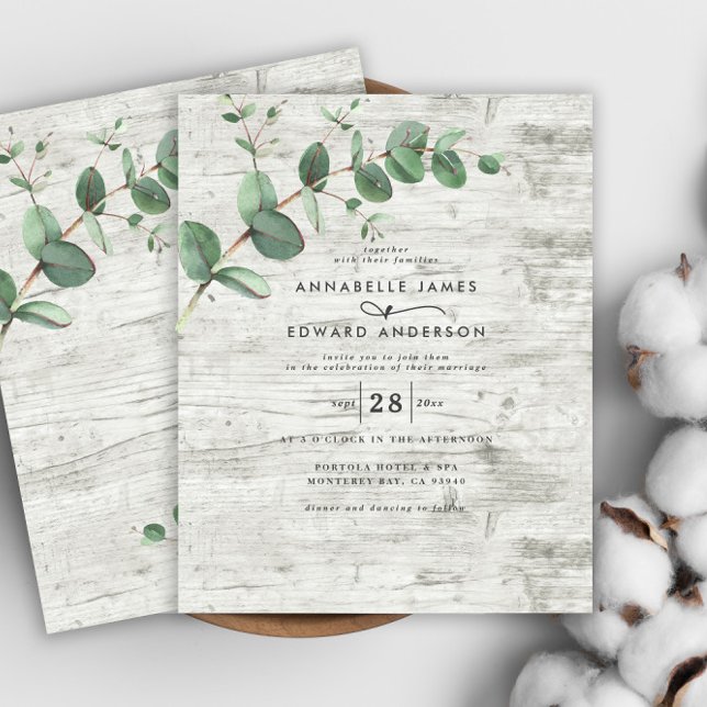 budget Eucalyptus white wood wedding Invitation Flyer (Creator Uploaded)