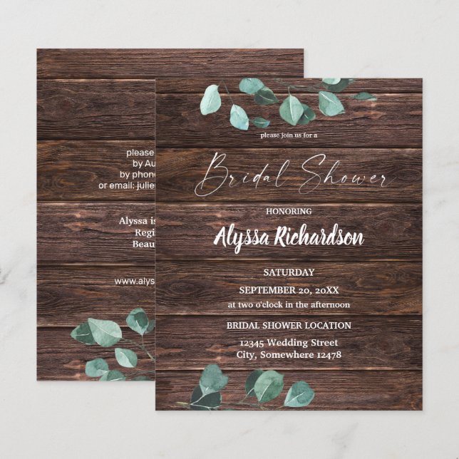 Budget Eucalyptus & Wood Greenery Bridal Shower (Front/Back)
