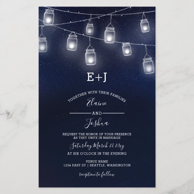 Budget Evening Mason Jars Wedding Invitations (Front)