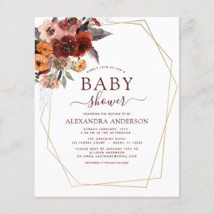 Budget Fall Burgundy Baby Shower Floral Flyer