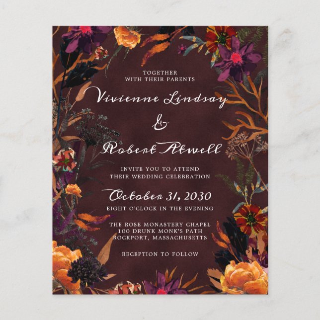 Budget Fall Floral Burgundy Wedding Invitation (Front)