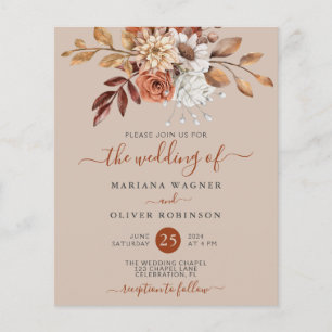 Budget Fall Floral on Taupe Wedding Invitation