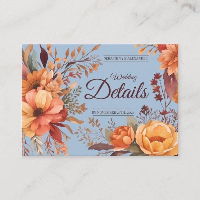 Budget Fall Floral QR Code Rsvp Wedding details Enclosure Card (Front)
