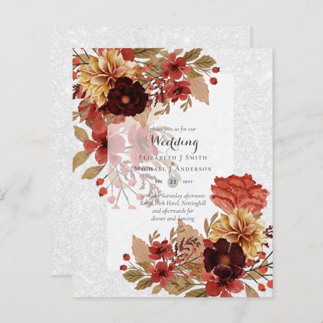 BUDGET FALL Floral Wedding Invitations - Dusky (Front/Back)